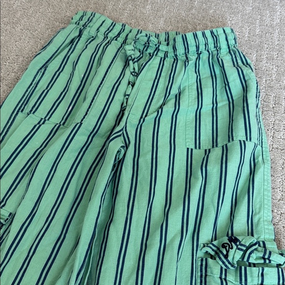 Damson Madder “sydney coastal cargo pants” mint green stripe drawstring linen - Picture 6 of 12